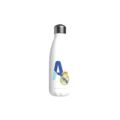 Afbeelding van Real Madrid waterfles, roestvrij staal, hermetische afsluiting, fles, kantine met letter A ontwerp, 550 ml, witte kleur, officieel product (CyP Brands)