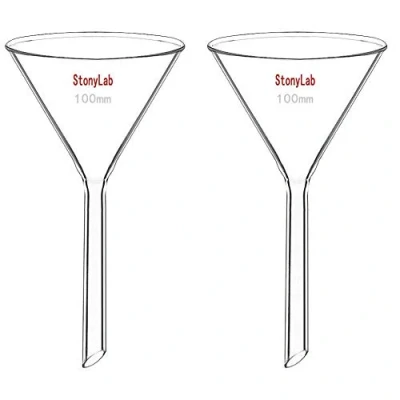 Afbeelding van stonyLab 2 pack Glazen Trechter met Zware Wand Borosilicaatglas Trechter, Korte Steel 100 mm Diameter, Steellengte