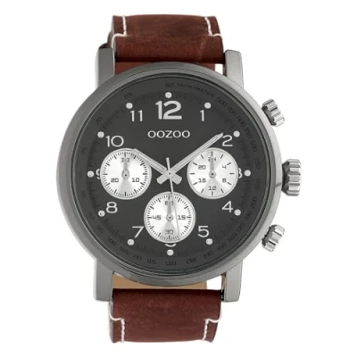 Afbeelding van OOZOO C10061 Horloge Timepieces staal/leder staal bruin grijs 48 mm