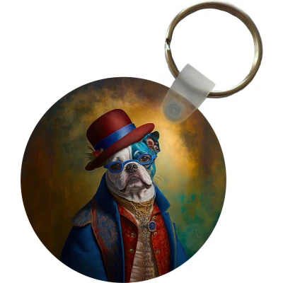 Afbeelding van Sleutelhanger Hond Portret Kleding Hoed Abstract Plastic Rond Uitdeelcadeautjes
