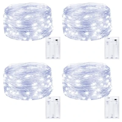 Afbeelding van Kolpop Led lichtketting op batterijen, 4 stuks, lichtkettingen voor kamer, 5 m, 50 micro leds, binnen, werkt feest, Kerstmis, kerstboom, Halloween, bruiloft, decoratie (koud wit)