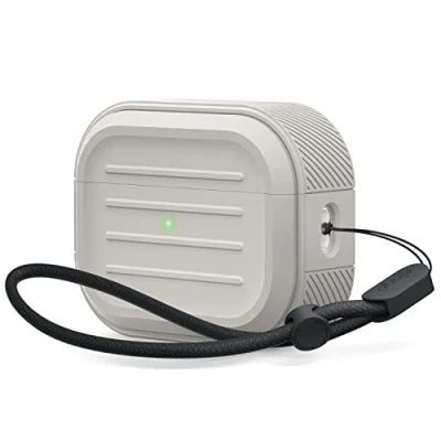 Afbeelding van elago Pantser Case Compatibel met het Gevaldekking van AirPods Pro 2, Sleutelkoord inbegrepen, Ondersteunt Draadloos Laden, Schokbestendig, Volledige Bescherming (Steen)