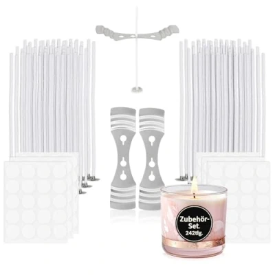 Afbeelding van COM FOUR® DIY kaarsenmaakset 242 delige accessoireset om zelf kaarsen te maken kaarsenlonten, lonthouders en lontstickers voor het van (242 stuks accessoireset)