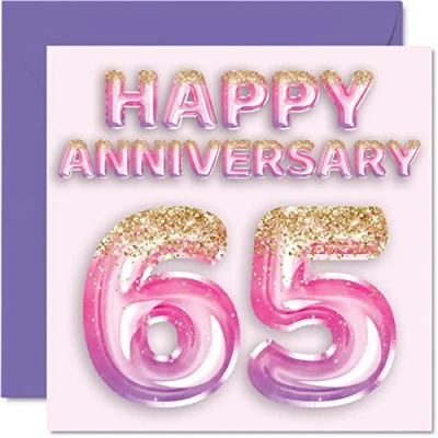 Afbeelding van Mooie blauwe saffier verjaardagskaart voor vrouw vriendin man vriend roze paarse glitter ballon gelukkige 65e verjaardag kaarten familie, 145mm x wenskaarten vijfenzestig jubilea