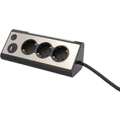 Afbeelding van UNITEC Hoektafelstopcontact met 3 stopcontacten, 2 USB poorten, touch schakelaar voor het bedienen van de geïntegreerde led, IP20, ideaal keuken, kantoor of werkplaats, roestvrijstalen front