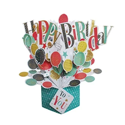 Afbeelding van 3D Pop up wenskaart met envelop Happy Birthday Balloons