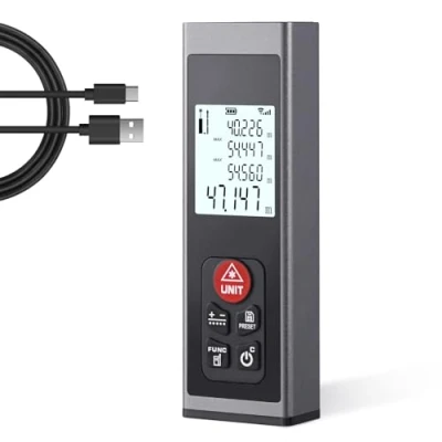 Afbeelding van Lasermaat Hychika Laser Afstandsmeter Type C Oplaadbare 60M Met Lcd Achtergrondverlichting M/In/Ft Meerdere Meetmodi Pythagoras Afstand Oppervlakte Volume Metingen