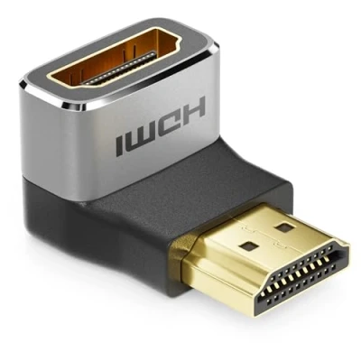 Afbeelding van deleyCON HDMI Adapter Koppelstuk Aansluiting 90 Hoek 8K@60Hz / 4K@120Hz UHD 7680x4320 Aluminium 2.1 ARC HDR10+ Dolby Vision VRR ALLM 48Gbps Grijs Zwart
