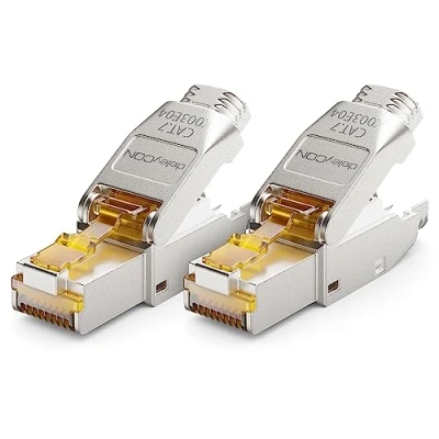 Afbeelding van deleyCON 2x CAT 7 RJ45 Netwerkstekker Gereedschapsloos Afgeschermd 10 Gbit/s 600 MHz voor Starre Installatiekabel Ruwe Kabel Connector Ethernet LAN DSL Patchkabel