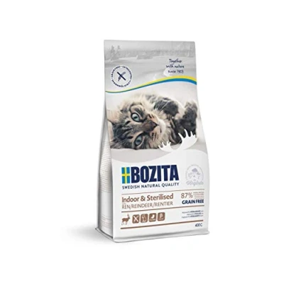 Afbeelding van BOZITA Indoor &amp; gesteriliseerd graanvrij met rendier droogvoer voor volwassenen voornamelijk binnen levende katten, 0,4 kg