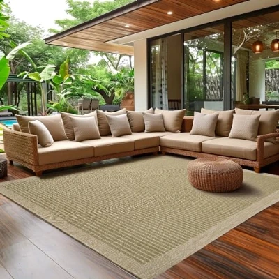 Afbeelding van Buitentapijt voor Terras, Balkon en Tuin, Keukentapijt in Effen Ontwerp, Weerbestendig Platgeweven met Sisal Look, Wasbaar Tapijt Diverse Maten Kleuren 160 x 230 cm, Groente