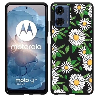 Afbeelding van Cazy Hoesje geschikt voor Motorola Moto G04 / G04s G24 Power Zwart Madeliefjes