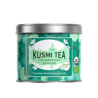 Afbeelding van Kusmi Tea Biologische groene thee met munt &amp; komkommer en 100% natuurlijke ingrediënten Zowel warm als koud drinken 100g blik ca. 40 kopjes