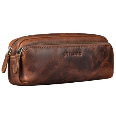 Afbeelding van STILORD Melissa Grote pennenetui, vintage leren etui, ideaal als tasorganizer, make uptas van echt leer, Bus Sesto naar Cognac, M, Toilettas