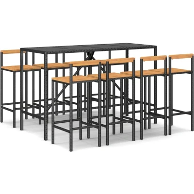Afbeelding van vidaXL 9 delige Tuinbarset poly rattan en massief acaciahout zwart