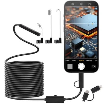 Afbeelding van Zawaer Lens endoscoopcamera, 1920p HD inspectiecamera met licht, mobiele telefoon, waterdicht, Ip67, geen wifi nodig, 8 + 1 leds, licht voor Android en iOS