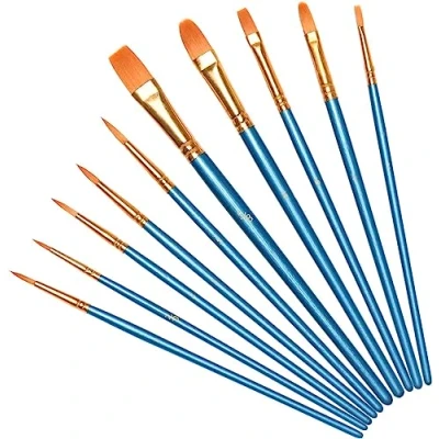 Afbeelding van Vicloon Penselen, 10 Stuks Nylon Kunstenaarspenselen Set van Acryl Waterverf en Olieverf voor Beginners, Volwassenen, Kinderen, Kunstenaars Schilderliefhebbers (Blauw (9st))
