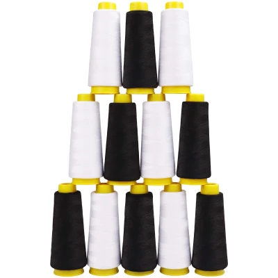 Afbeelding van Kurtzy Zwart en Witte Polyester Naaimachine Draad Spoelen Set (12 Pak) 11,5 cm met 900 Meter Garen Spoelenset in 2 Kleuren Voor Hand Machine Boorduren