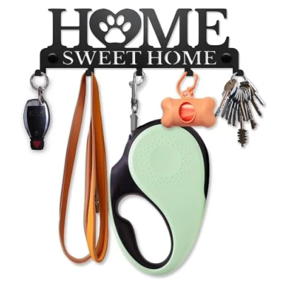 Afbeelding van SirHoldeer Sleutelhouder Muur Haak voor Hondenriem, Sleutelrekje Klein, Hond Kapstok, Sleutelhaken Muurstok, Metalen Decoratie Zwart, Sleutelbord, Home Sweet Wandhaken