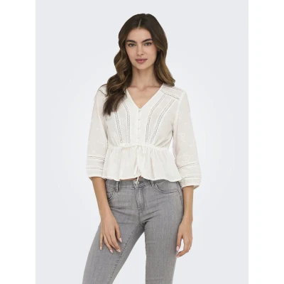 Afbeelding van Only Blouse Onlmichelle Ls Lace V neck Top Wvn 15361744 Cloud Dancer Dames Maat S