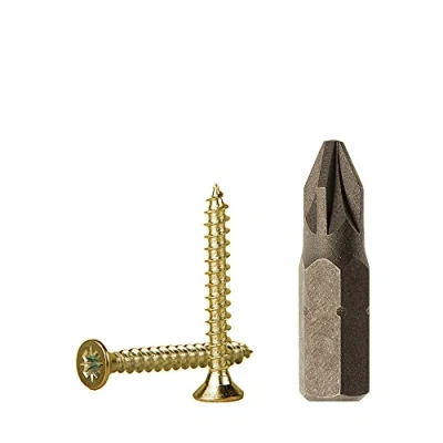 Afbeelding van 500 stuks geel verzinkt staal 2,5 x 20 mm houtschroeven, spaanplaatschroeven, universele Pozi aandrijfschroef, PZ volledig schroef, Pozidriv verzonken kop (500, mm)