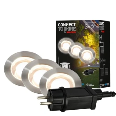 Afbeelding van Briloner LED vloerinbouwspots 3912032 Startset IP67 BEPERKT Warm wit licht 1,5m voedingskabel 0,6 watt en 40 lumen per stuk Ø30x26mm Zilverkleurig