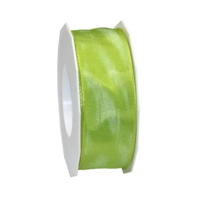 Afbeelding van C.E. Pattberg Präsent 40 mm 25 m Lint Bedraad Tafetta Lyon, Limoen Groen