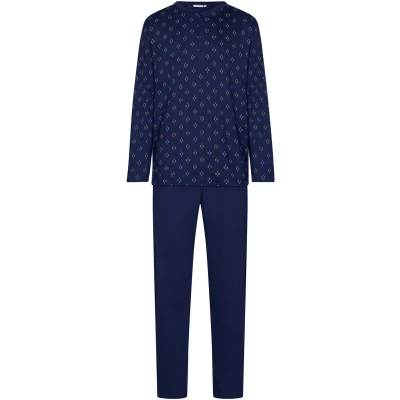 Afbeelding van Katoenen heren pyjama nachtblauw Blauw Maat S