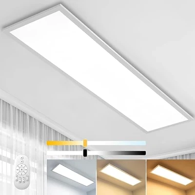 Afbeelding van Dimbaar LED plafondlamp paneel 100 x 25 cm met afstandsbediening, 28 W, vlakke plafondlamp, sterke helderheid, 2700 K 6500 K, geschikt voor kantoor, woonkamer, keuken, badkamerverlichting.