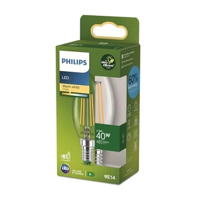 Afbeelding van Philips Ultra Efficient LED kaarslamp Transparant 40 W E14 Warmwit licht Energielabel A