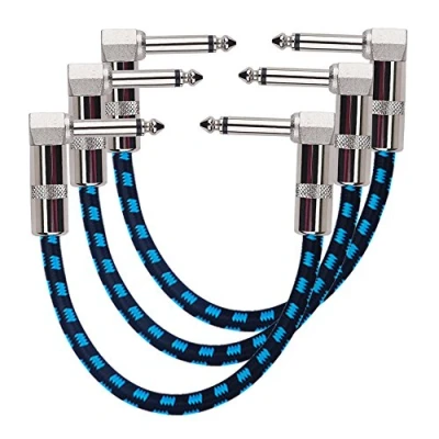 Afbeelding van Rayzm Gitaar klinkpatchkabel, geruisloos voor gitaareffecten, 6,35 mm, instrument patchkabel met textielmantel, tweed ommanteling gitaar/baseffectpedalen (3 stuks)
