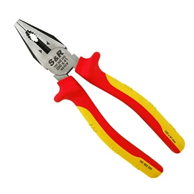 Afbeelding van S&amp;R VDE geteste combinatietang 200mm 1000V Universele tang, bek 41 mm, 60CrV staal, HRC 58 65, gefosfateerd