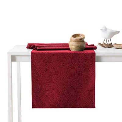 Afbeelding van AmeliaHome Tafelloper 40 x 140 cm lotuseffect waterafstotend bladeren bordeaux Gaia