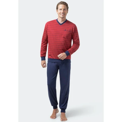 Afbeelding van Rode heren pyjama strepen Hajo Rood Maat 62