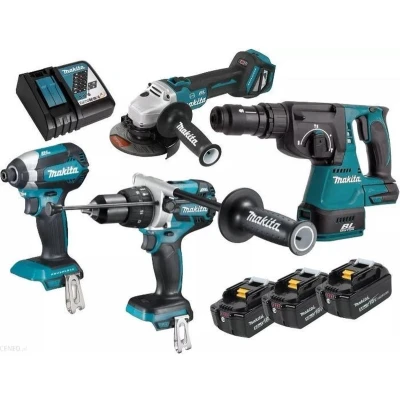 Afbeelding van Makita DLX4104TJ1 Combiset DHP486 Accu Klopboormachine + DGA513 Haakse Slijper DHR243Z boorhamer DTD153 slagschroevendraaier 18v 5.0Ah Li ion
