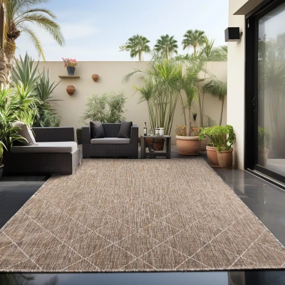 Afbeelding van Skanda Home Outdoor Binnen en Buiten Vloerkleed Geruit Design Beige Tapijt voor Tuin Terras Balkon 140x200 cm Polypropyleen