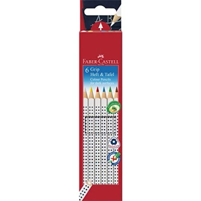 Afbeelding van Faber Castell 113210 kleurpotloden GRIP schrift + bord, etui van 6 stuks, inhoud: wit, geel, rood, blauw, groen en bruin