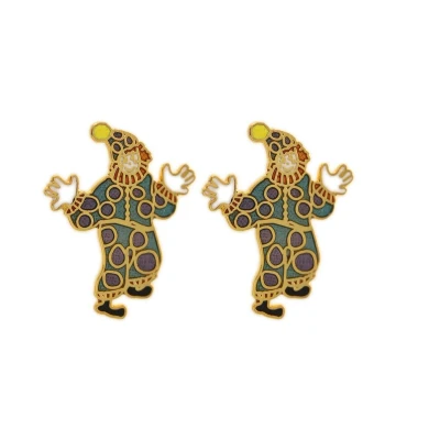Afbeelding van Behave Dames oorbel steker emaille clown blauw en goud kleur