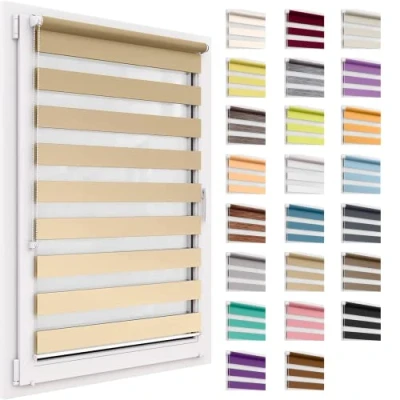 Afbeelding van Dubbel Rolgordijn Zonder Boren,57x150 cm Stofgrootte, Duo Rollo Klemmfix, Easyfix, Lichtdoorlatend En Verduisterend, Day&amp;Night, Rolgordijn, Zonwerend Raamrolgordijn Voor Ramen &amp; Deuren
