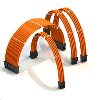Afbeelding van LINKUP AVA 30cm PSU Ingekapselde Kabelverlenging GPU PC voeding, gevlochten, met kabelklem┃1x 24 P (20+4)┃1x 8 (4+4) CPU┃2x (6+2) Set┃300mm Oranje