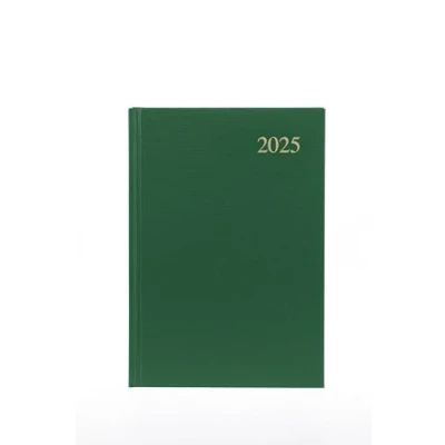 Afbeelding van Collins Essential 2025 Zakelijk Dagboek A5 Dag naar een Pagina Planner met Leathergrain Hardcover Cover Groen ESSA51.52 25