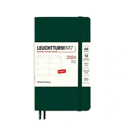 Afbeelding van LEUCHTTURM1917 367668 weekkalender, softcover, pocket (A6) 2024, 12 maanden, bosgroen, Engels