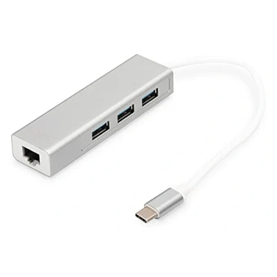 Afbeelding van Digitus DA 70255 USB 3.2 Gen 1 hub 3 + poorten Met ingebouwde netwerkaansluiting Zilver