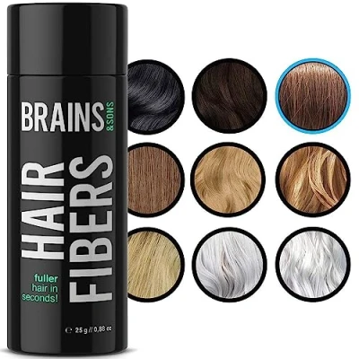 Afbeelding van Brains &amp; Son Strooihaar, premium haarverdichting/strooihaar met direct effect bij geheime haarhoeken, haaruitval en licht haar, haarpoeder, 25 g (lichtbruin)