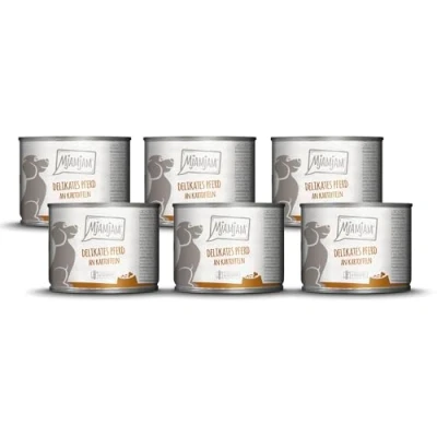 Afbeelding van MjAMjAM Premium natvoer voor honden fijn paard met gestoomde aardappelen, pak van 6 (6 x 200g), graanvrij extra vlees