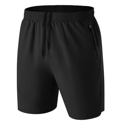 Afbeelding van HMIYA Sportshorts voor heren, sneldrogend, hardlopen, gym, casual, kort, lichtgewicht, met ritszakken, Zwart, 4XL
