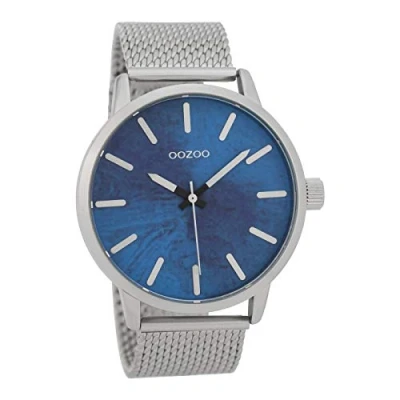 Afbeelding van OOZOO C9656 Horloge Timepieces Collection staal zilverkleurig/blauw 45 mm