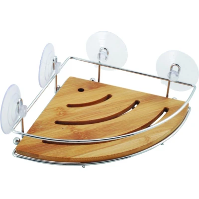 Afbeelding van MSV doucherek hoek model bamboe hout metaal 20 x cm Douche en badrekjes