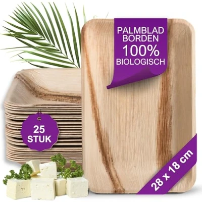 Afbeelding van Waipur Bio Palmblad Borden 25x Rechthoekig Bord 28x18 cm Composteerbaar Eersteklas Wegwerp Servies Milieuvriendelijke vergelijkbaar met Bamboe Bordjes