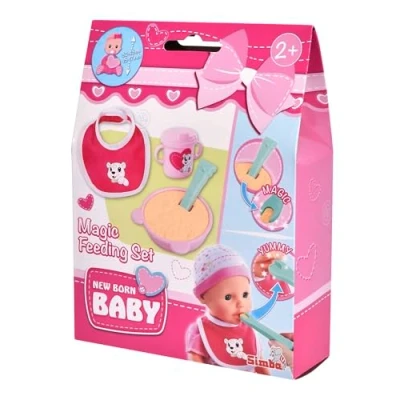 Afbeelding van Simba 105560515 New Born Baby Voedingsset, bord met pap, magische lepel, drinkbeker en slabbetje voor 30 43 cm poppen, 4 delen, vanaf 2 jaar